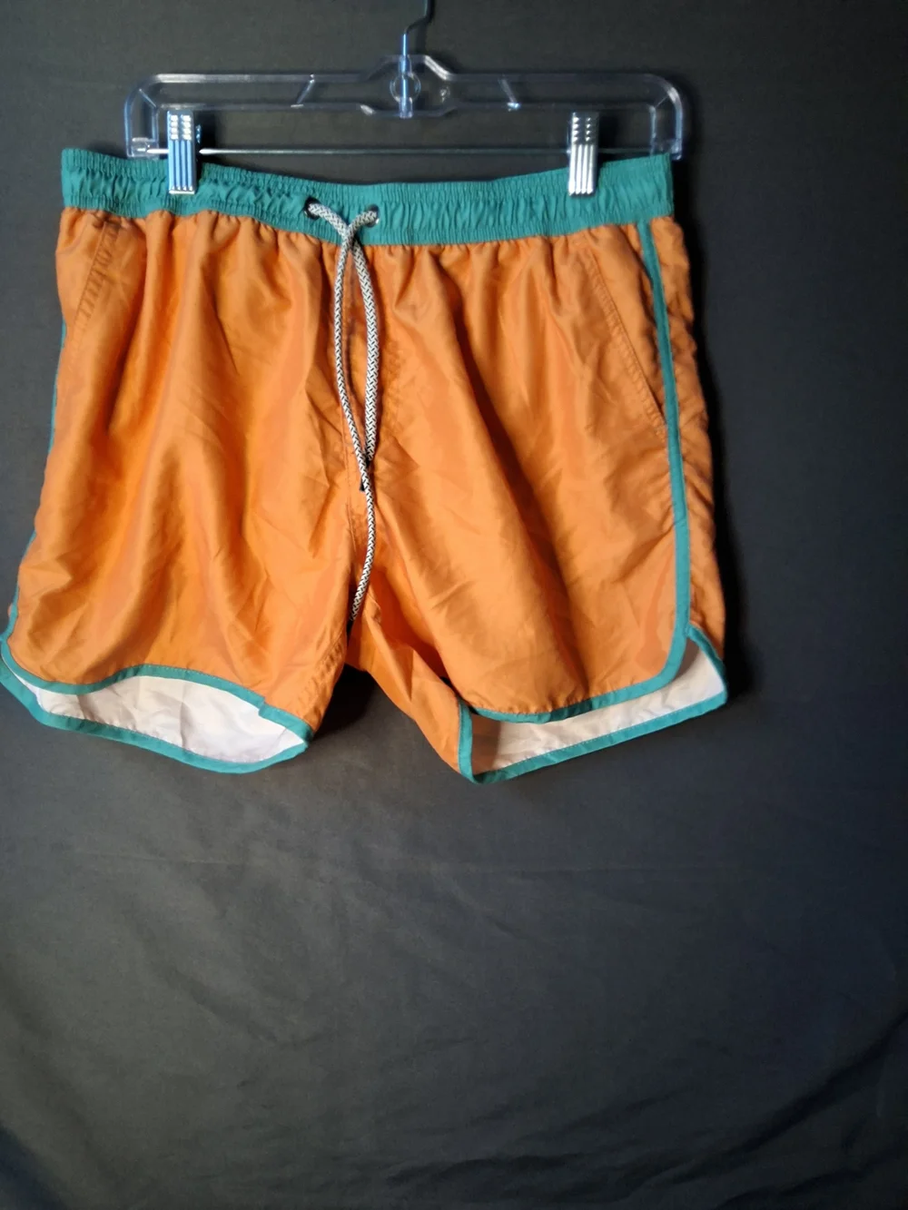 Men's Retro Orange Swim Trunks with Teal Trim